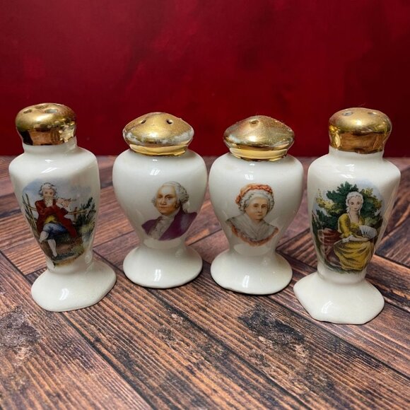 Vintage 1950s Souvenir Colonial Salt & Pepper Shakers (Set of 4) Pres.Washington - Picture 1 of 15